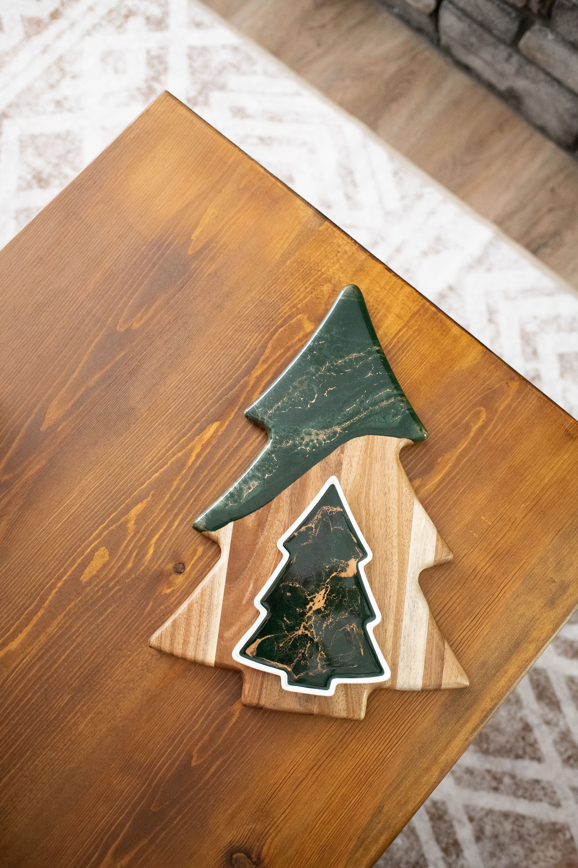 jade Christmas tree board and matching ceramic tray 