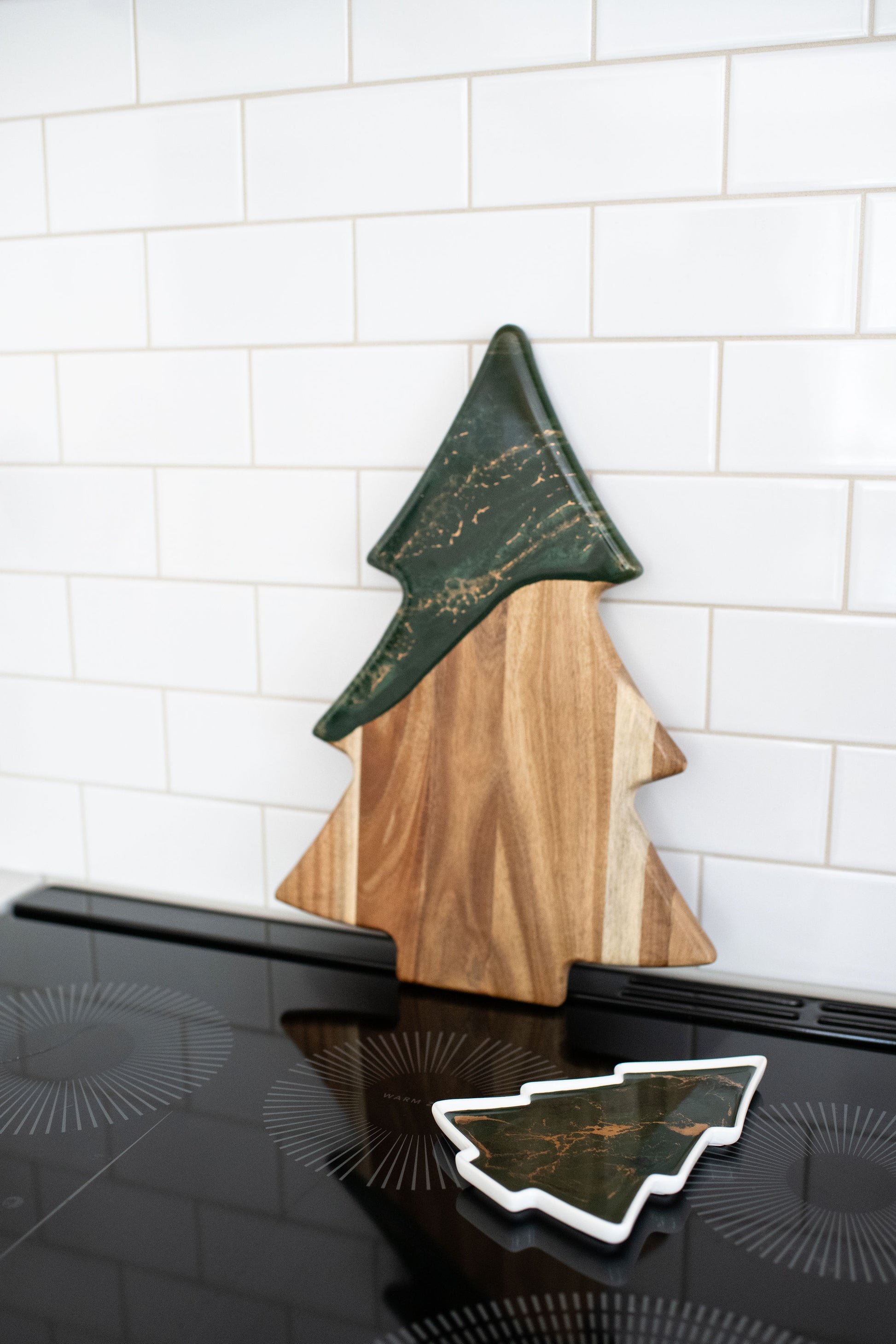 jade Christmas tree board and matching ceramic tray 