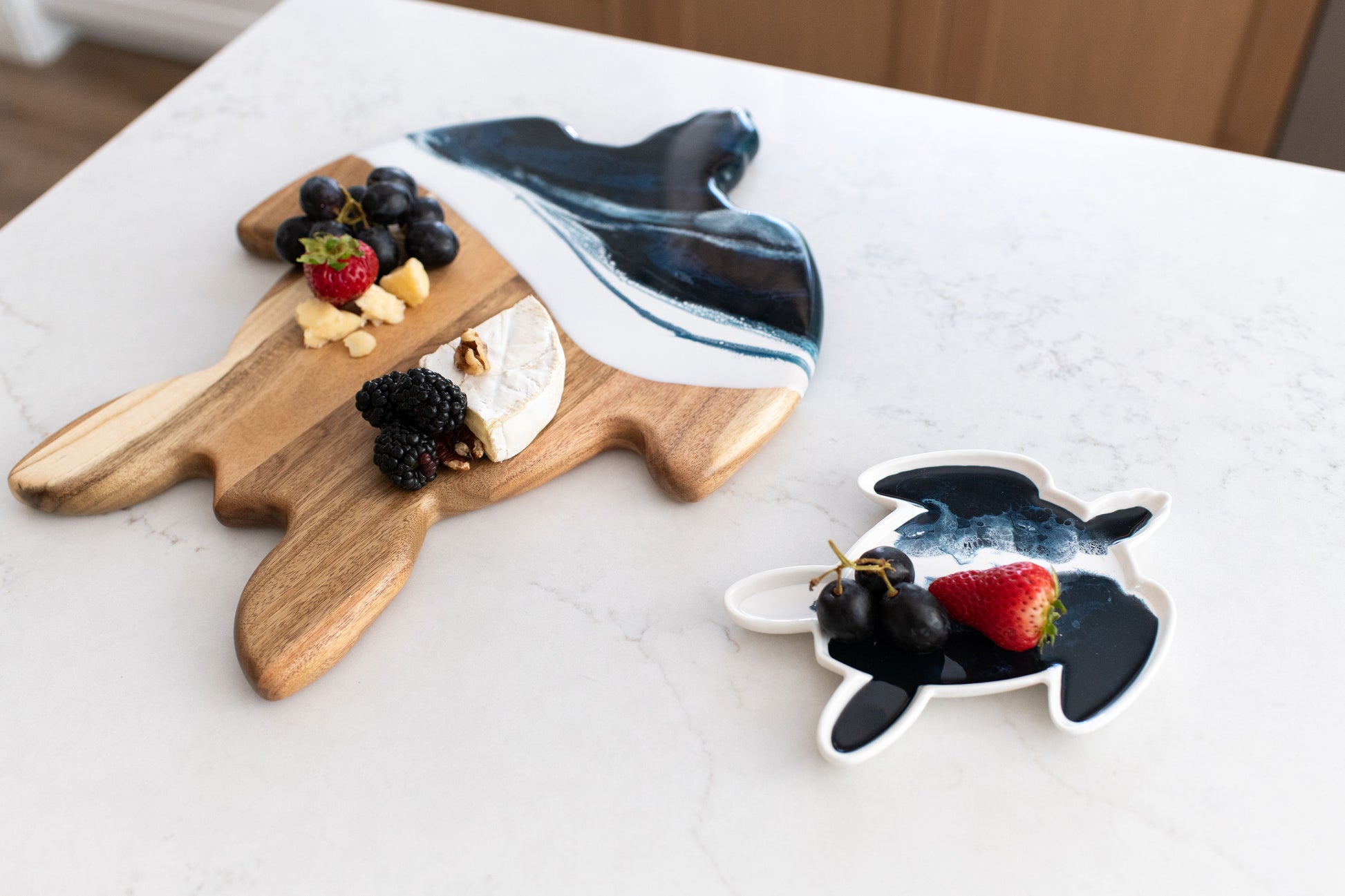 navy white turtle board and matching ceramic tray 