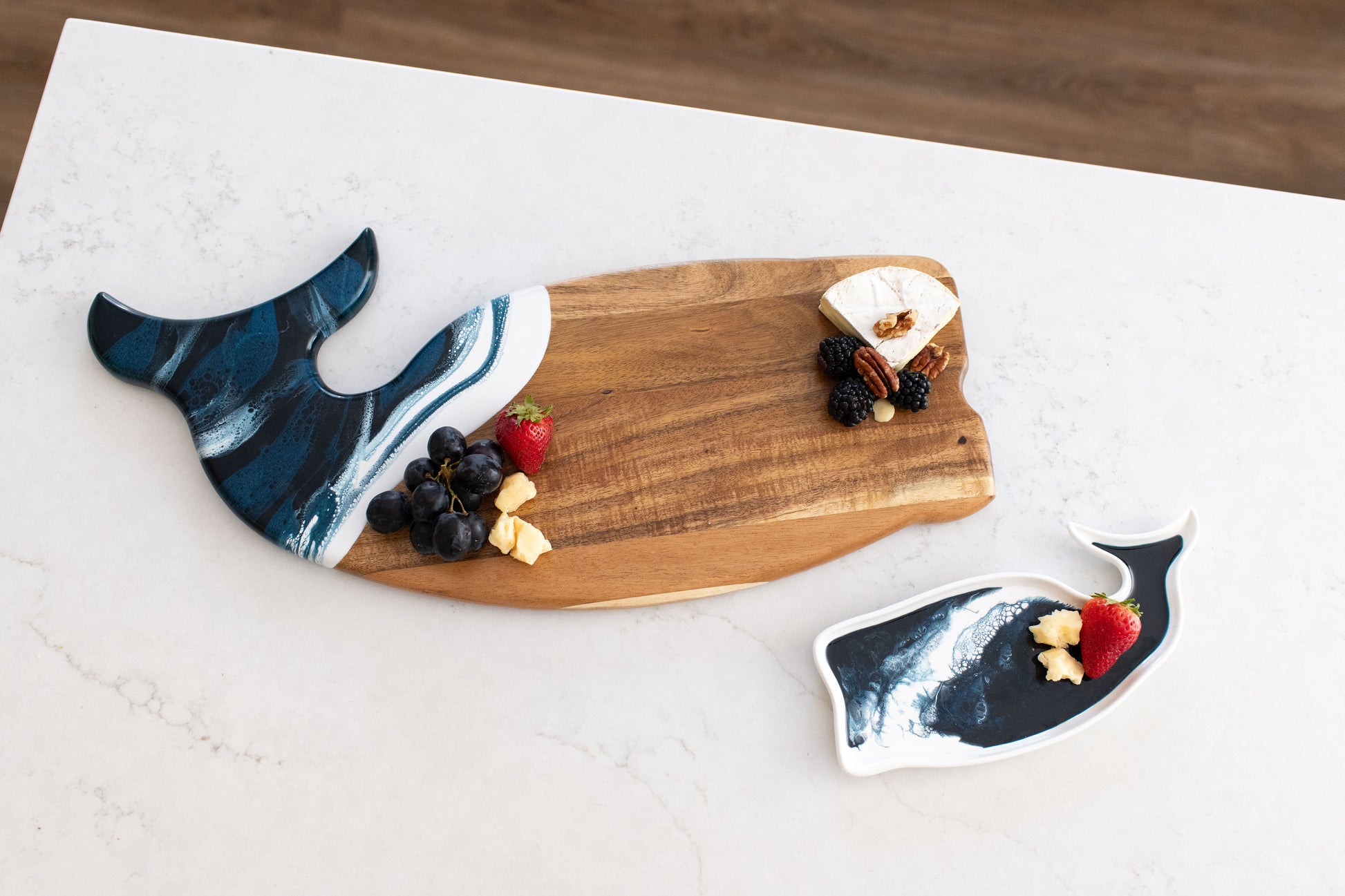 Navy White whale board and matching ceramic tray 