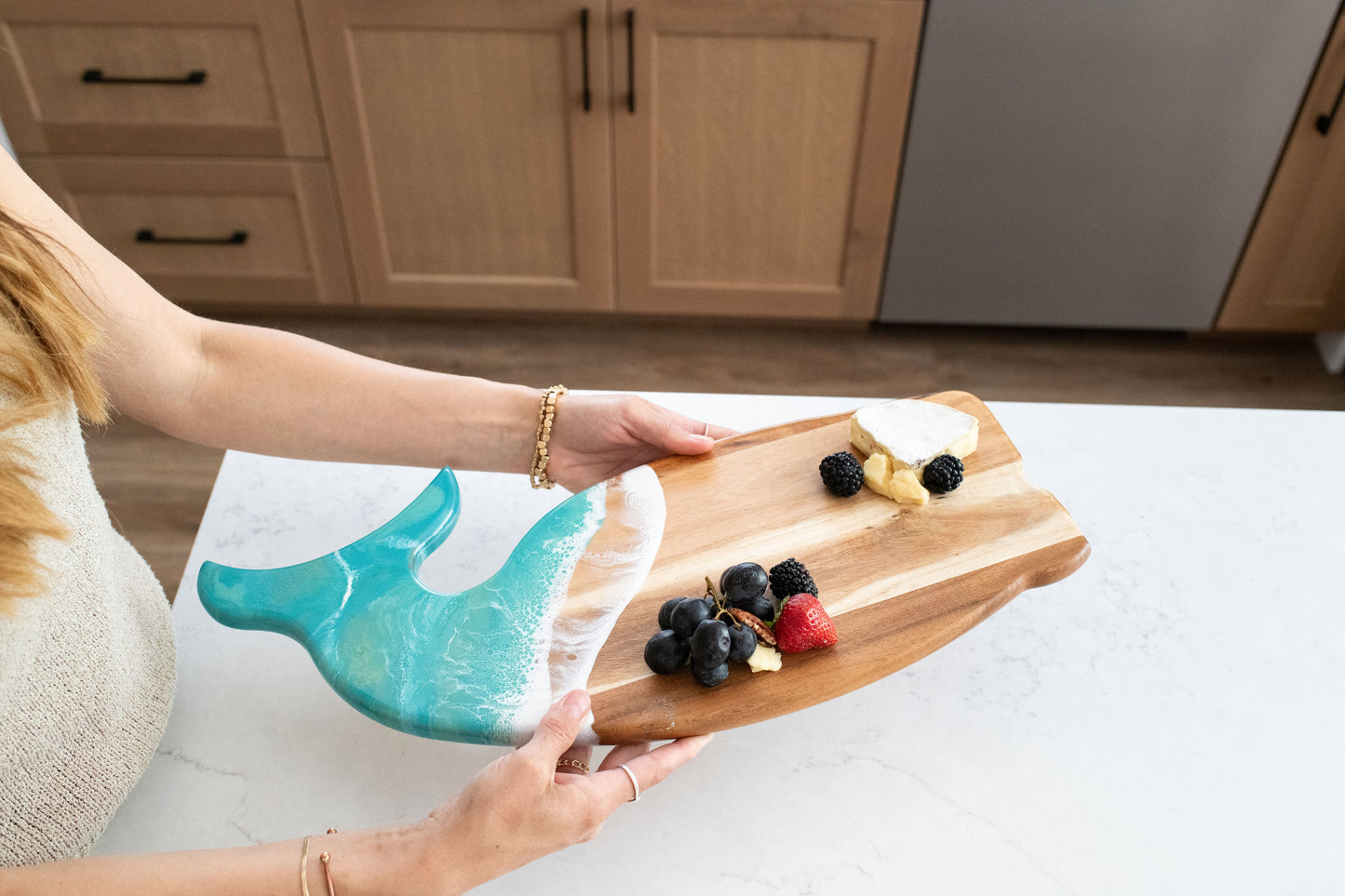 Resin-Accented Whale Shaped Charcuterie Boards