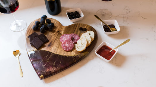 heart board for valentines day accented with resin