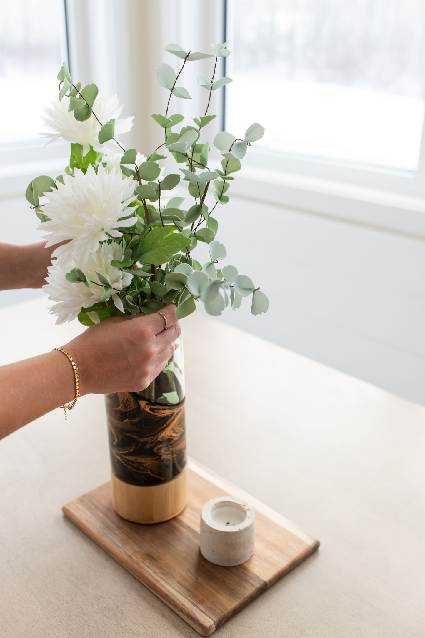 Resin Accented Vase with Bamboo Base