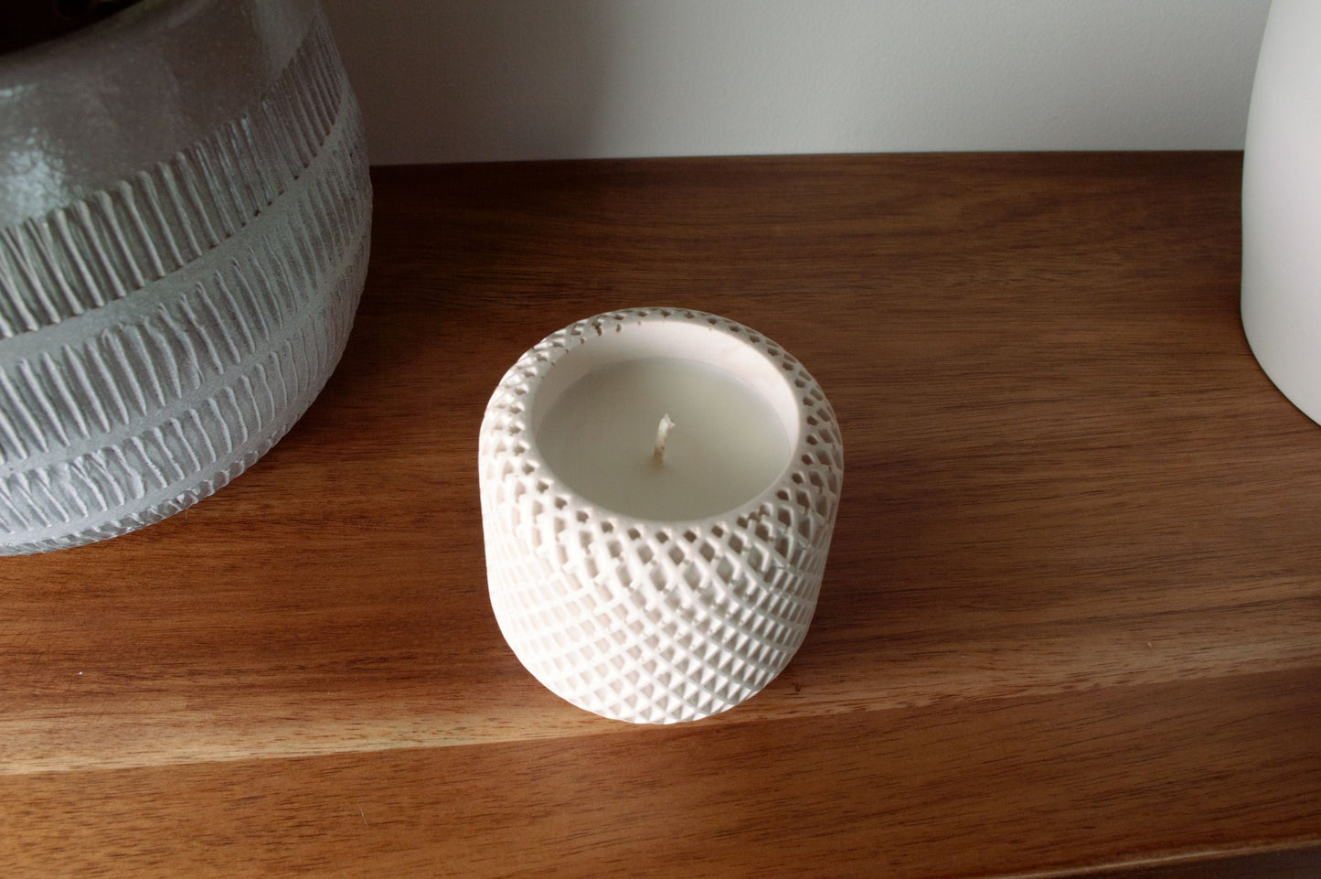 Stoneware Collection - Lattice Vessel with Candle