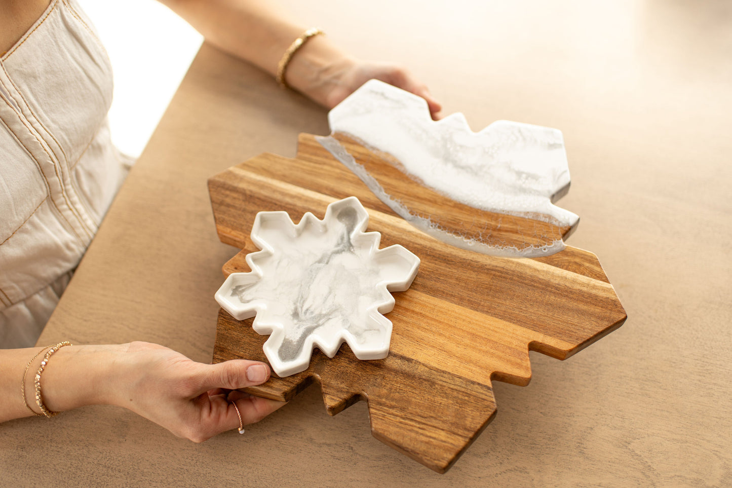 NEW!!! Snowflake Charcuterie Board and Ceramic Tray