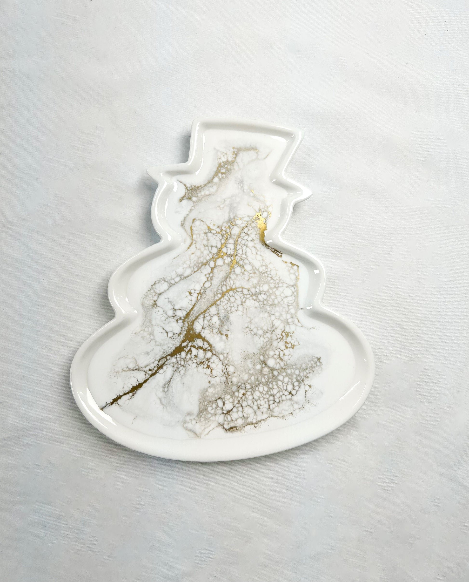 gold quartz snowman ceramic tray 