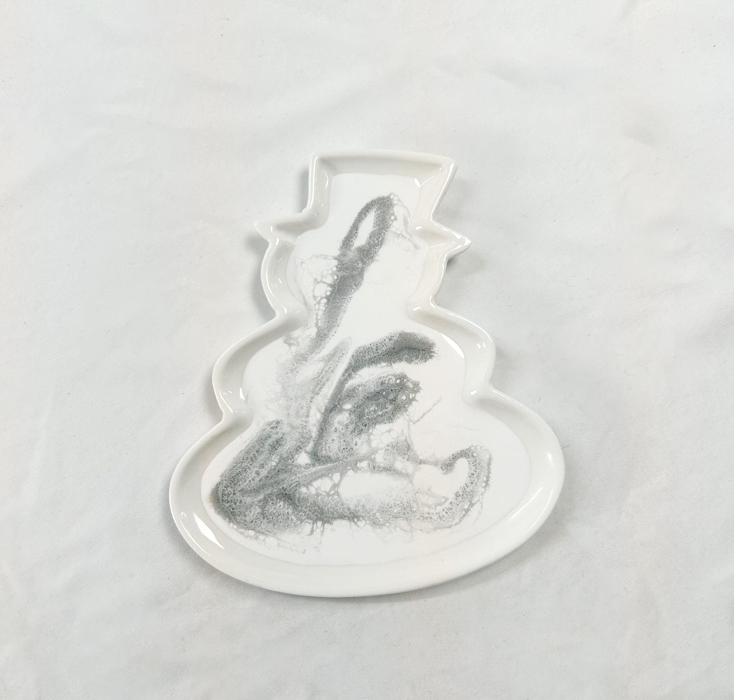 Tinsel snowman shaped ceramic tray 