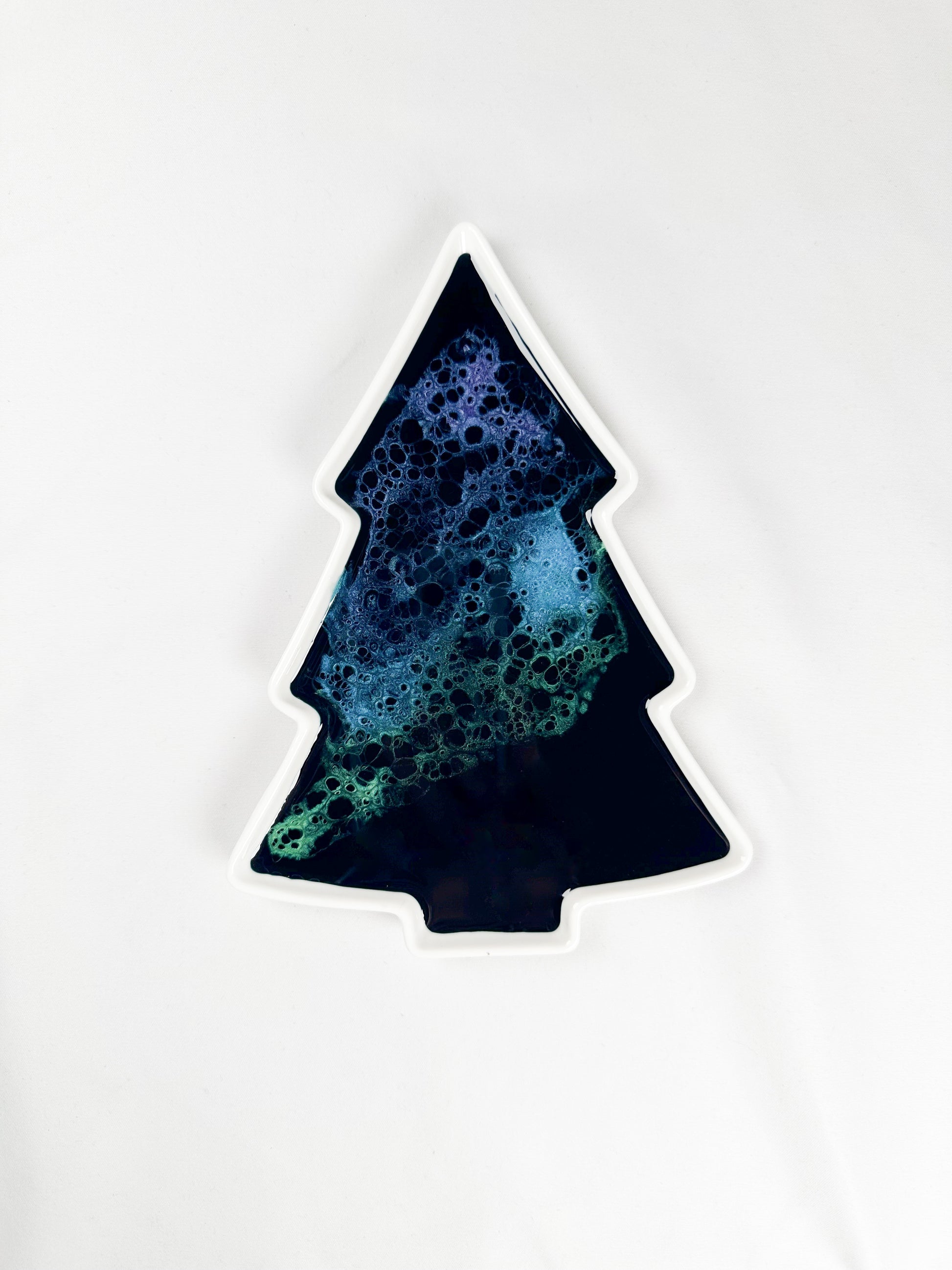 northern lights Christmas tree shaped ceramic tray