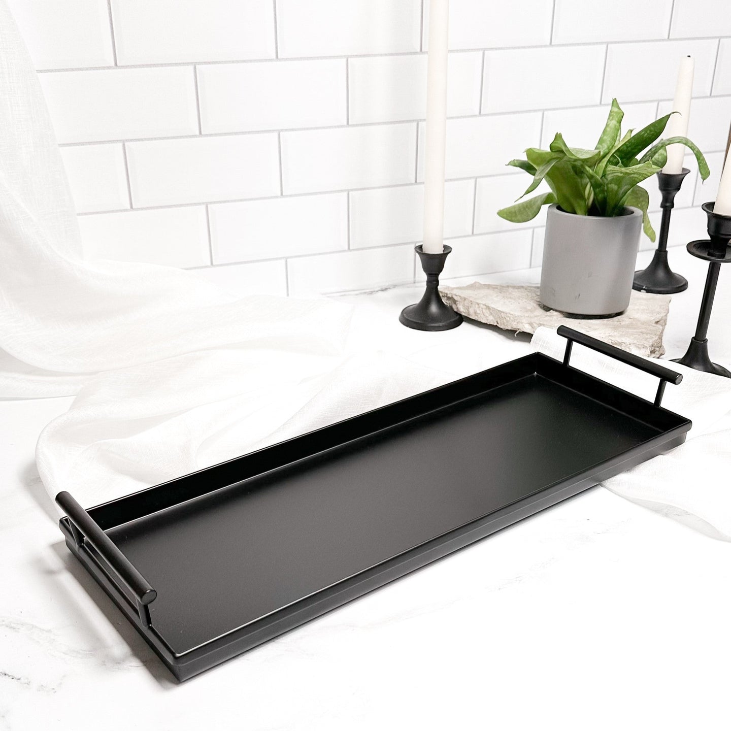 black rectangle metal tray
