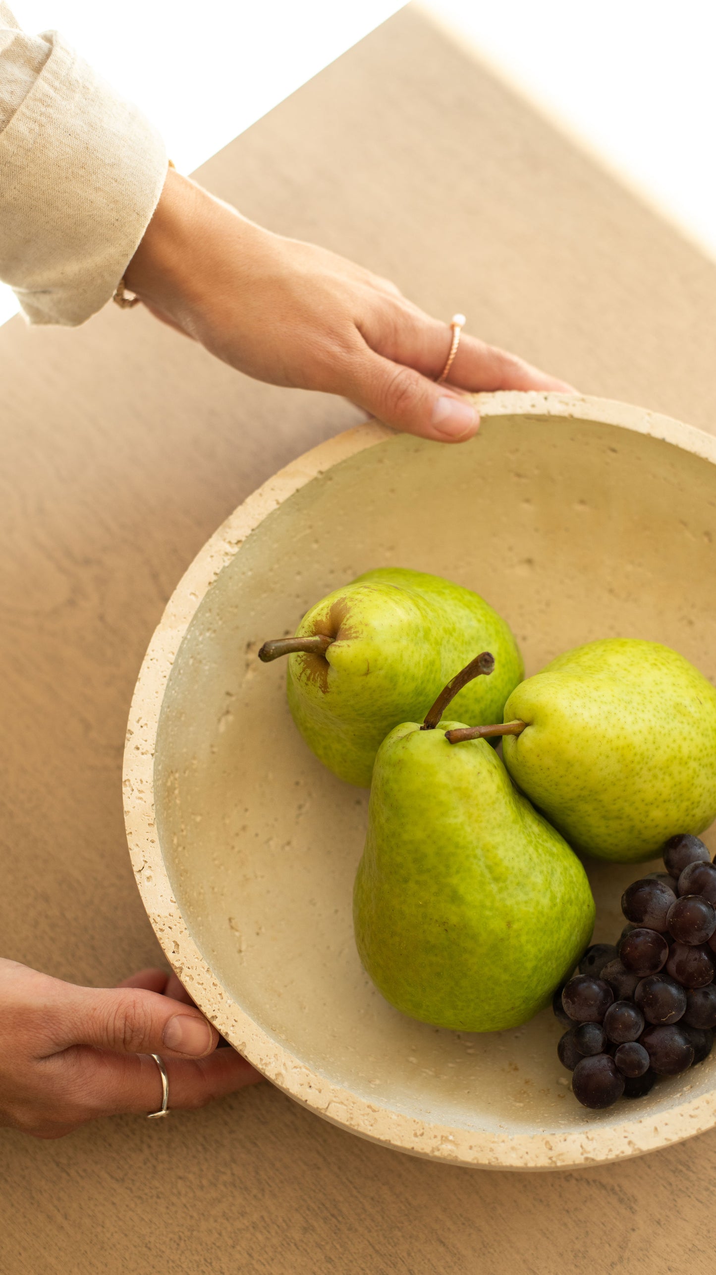 Travertine and Lava Rock Fruit Bowl