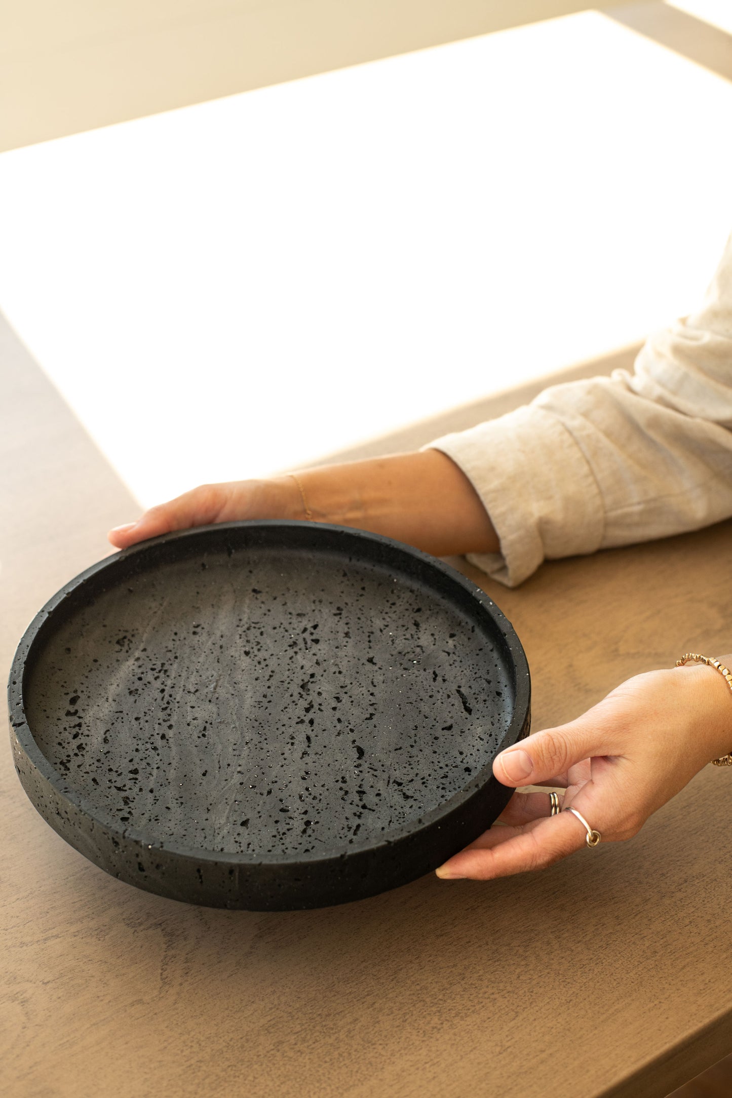 Travertine and Lava Rock Round Trays