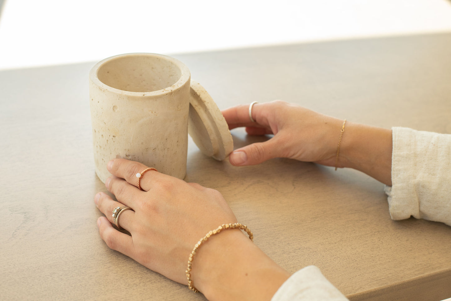 Travertine and Lava Rock Jar with Lid