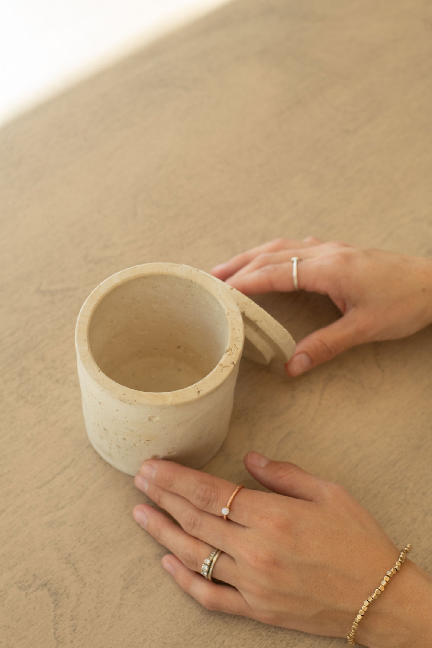Travertine and Lava Rock Jar with Lid