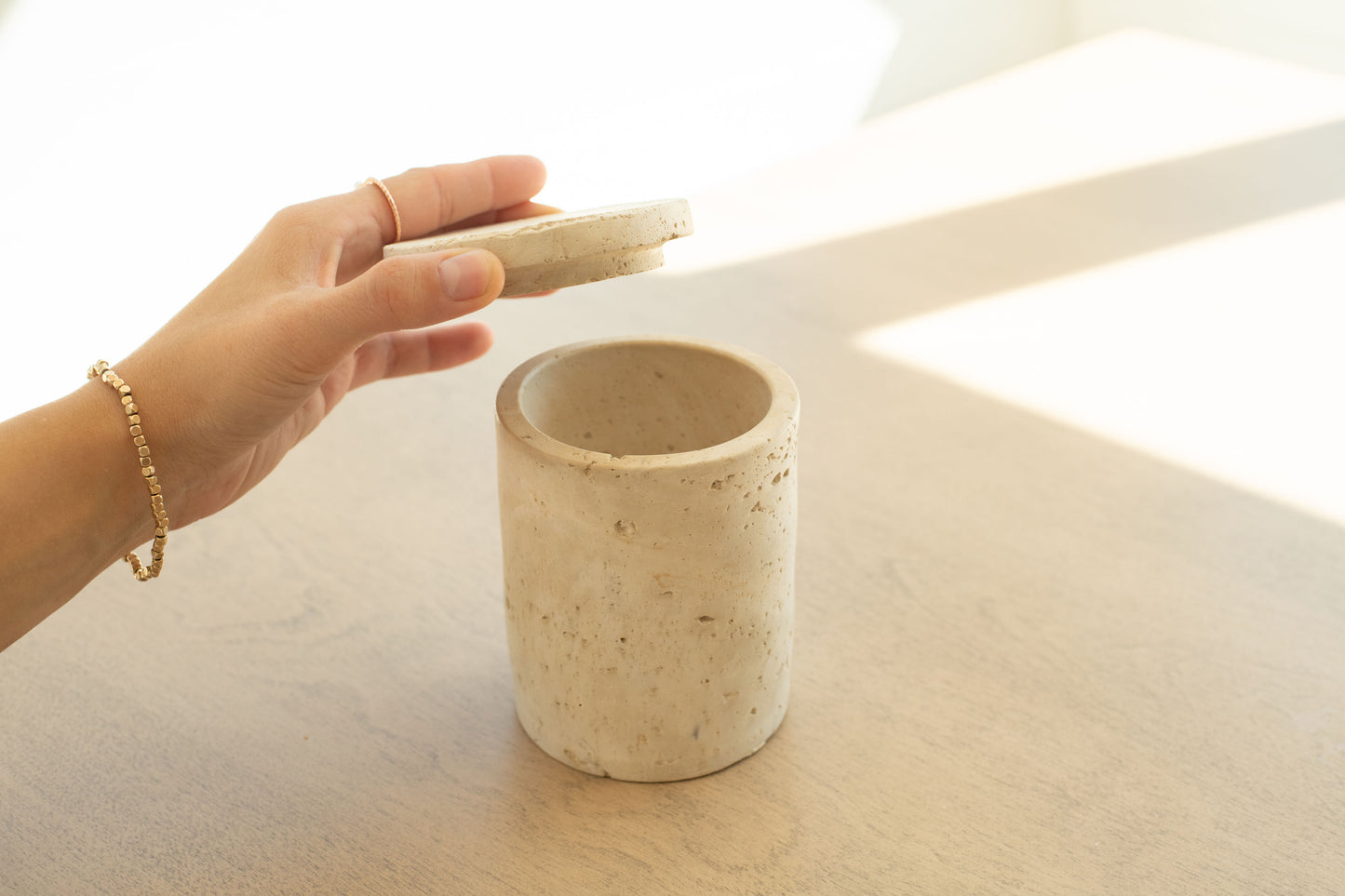 Travertine and Lava Rock Jar with Lid