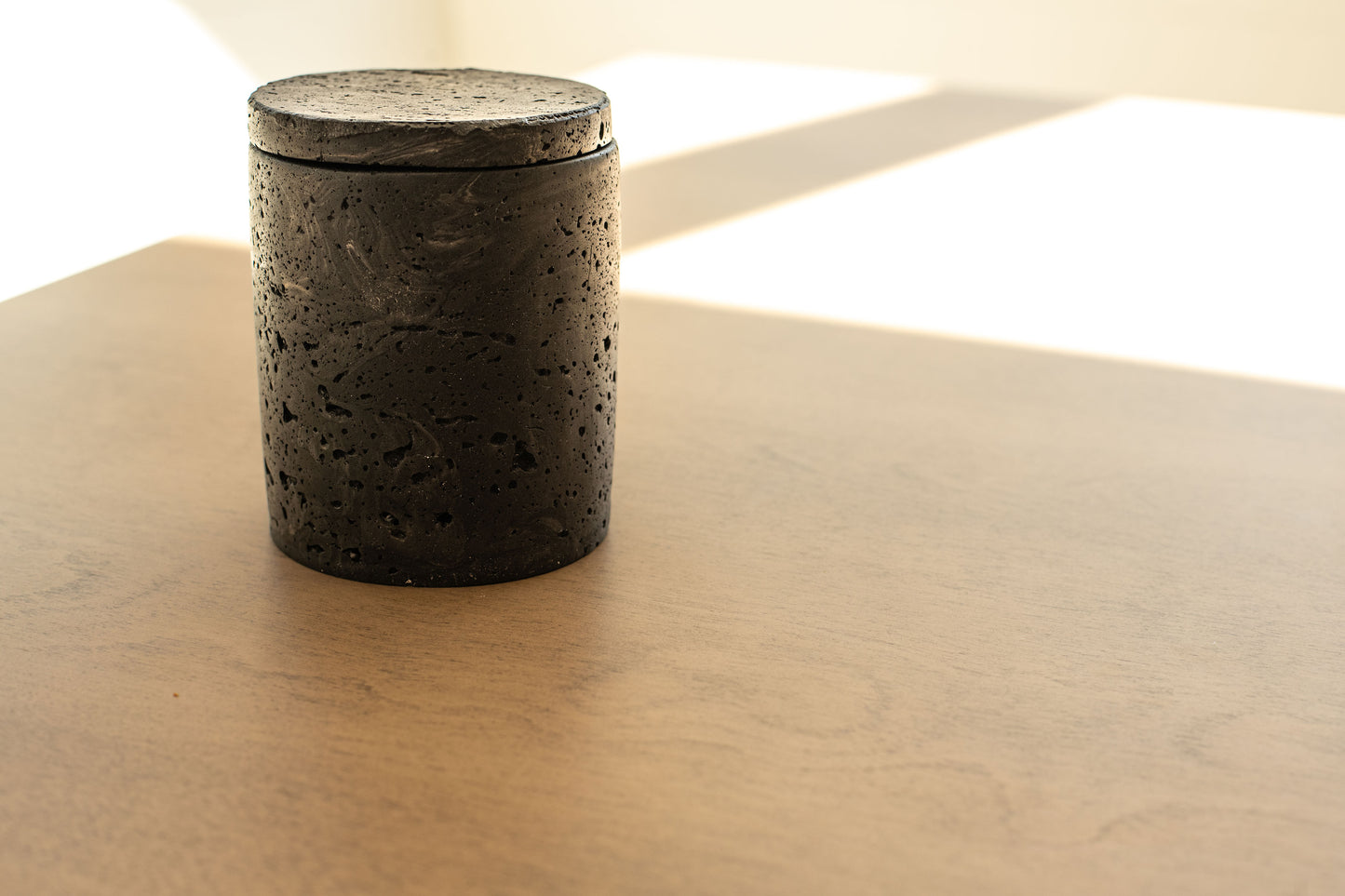 Travertine and Lava Rock Jar with Lid