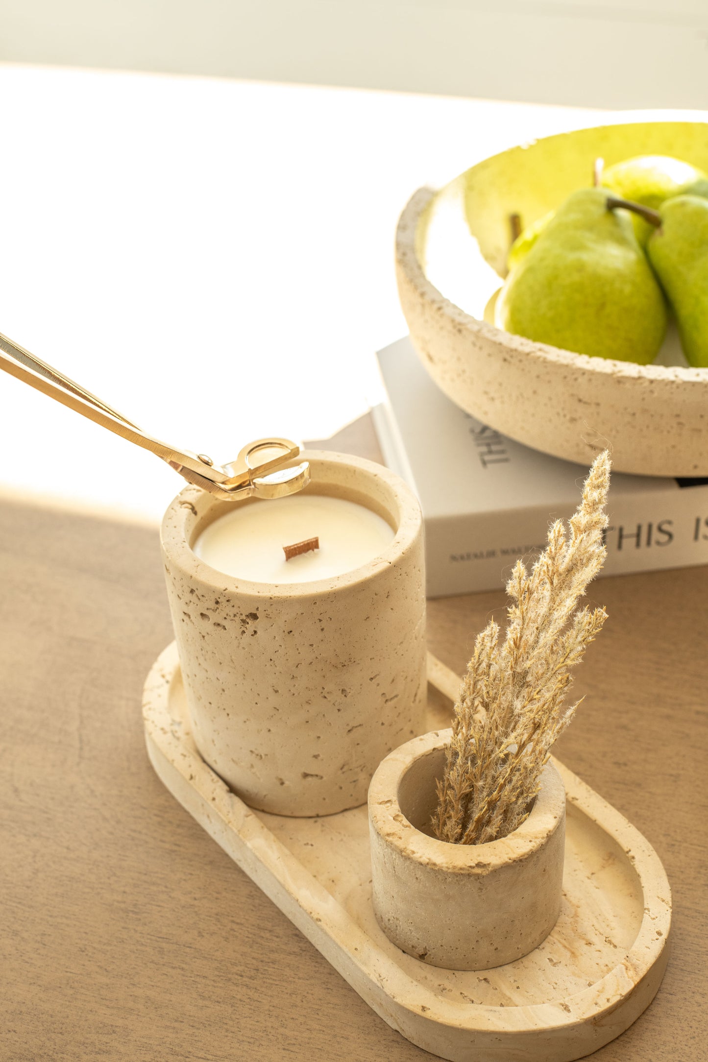 Travertine and Lava Rock Oval Trays