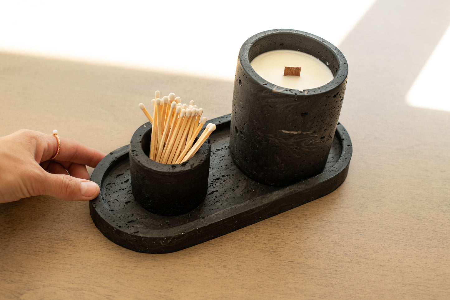 Travertine and Lava Rock Mini Vessel