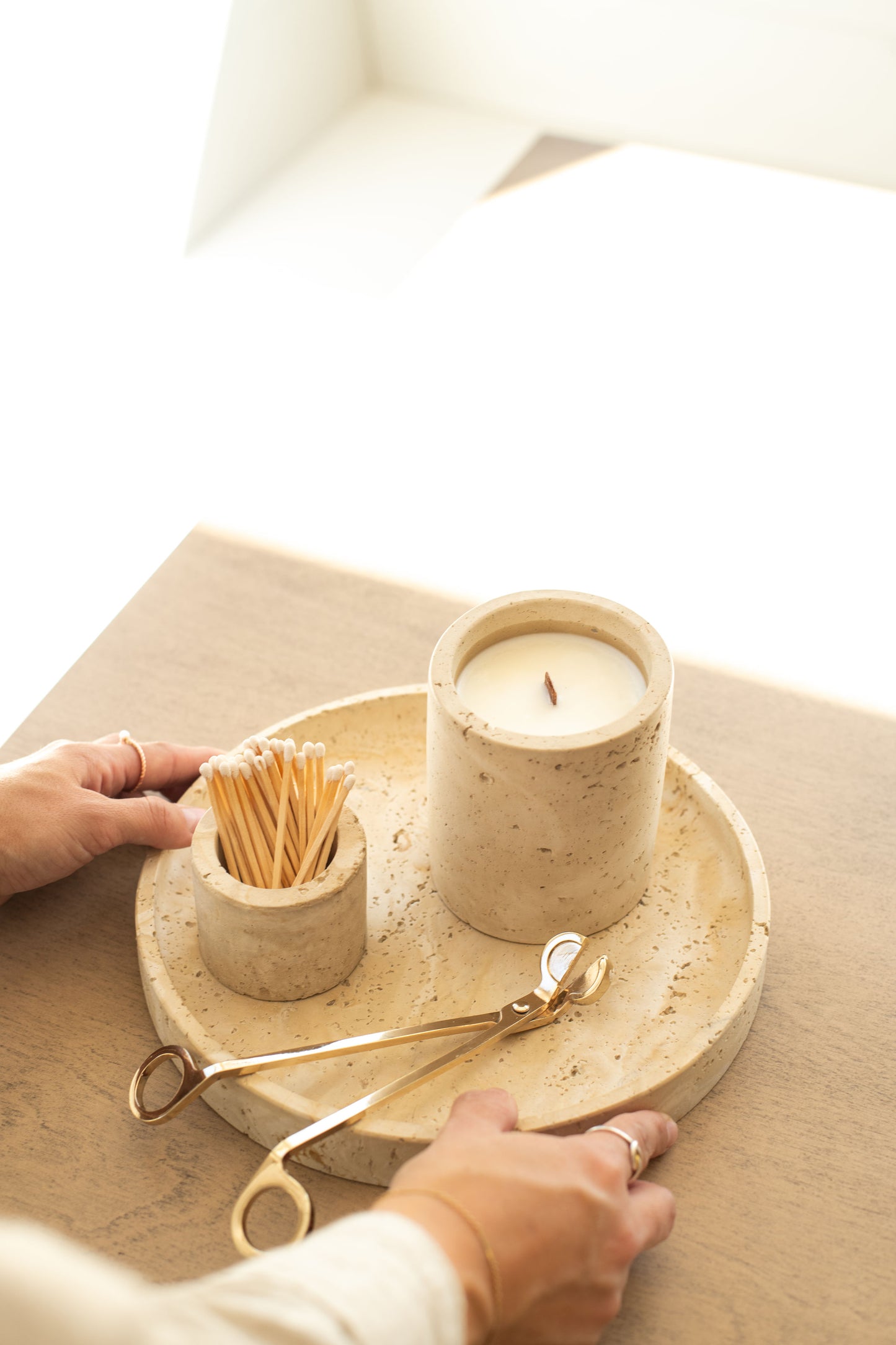 Travertine and Lava Rock Round Trays