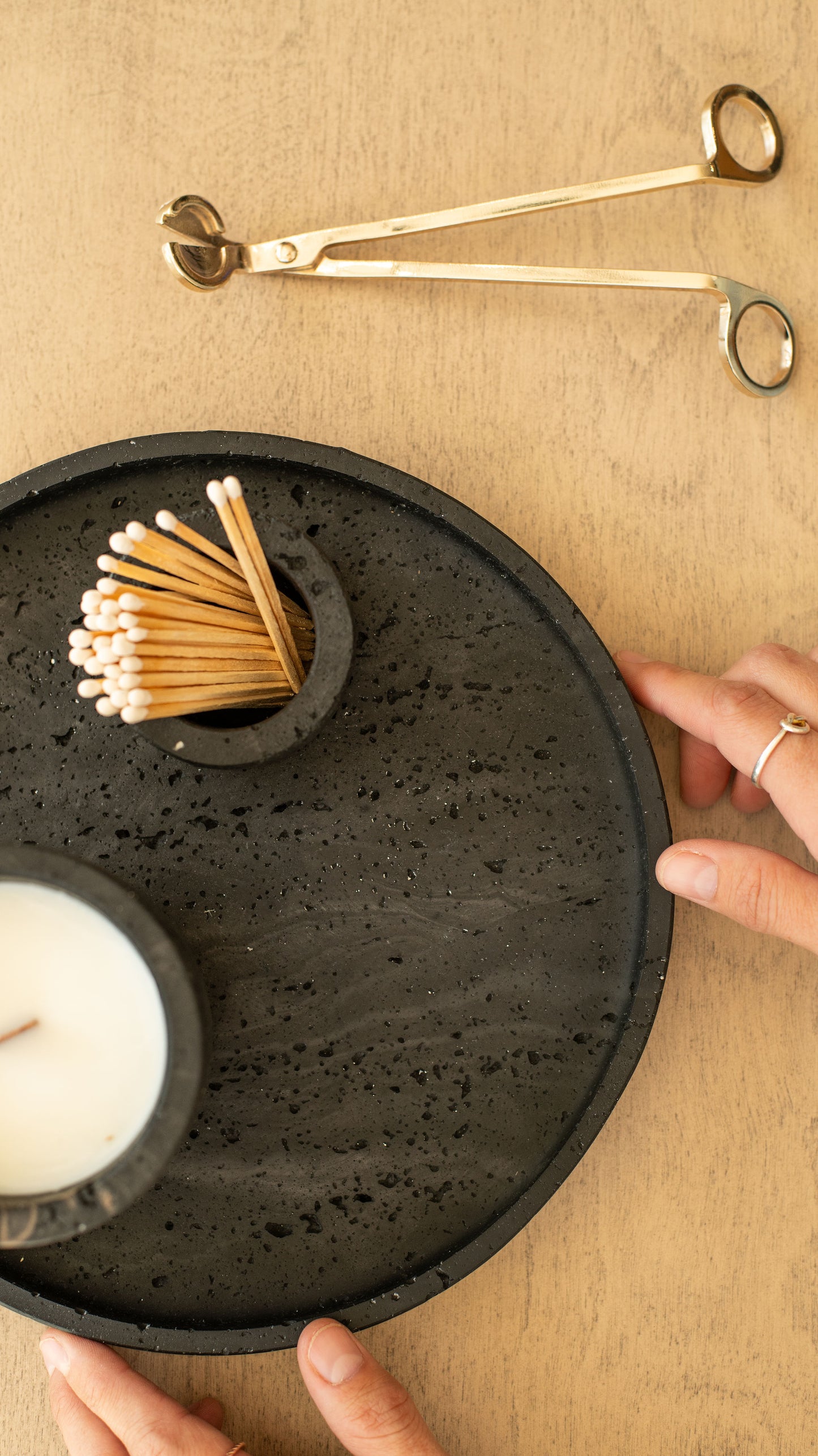 Travertine and Lava Rock Round Trays