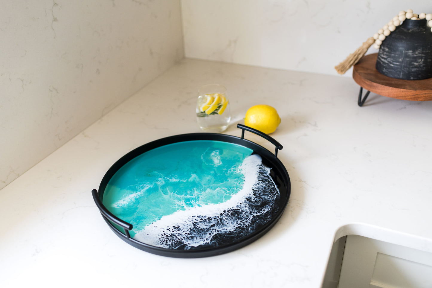 NEW! Resin Black Round Tray