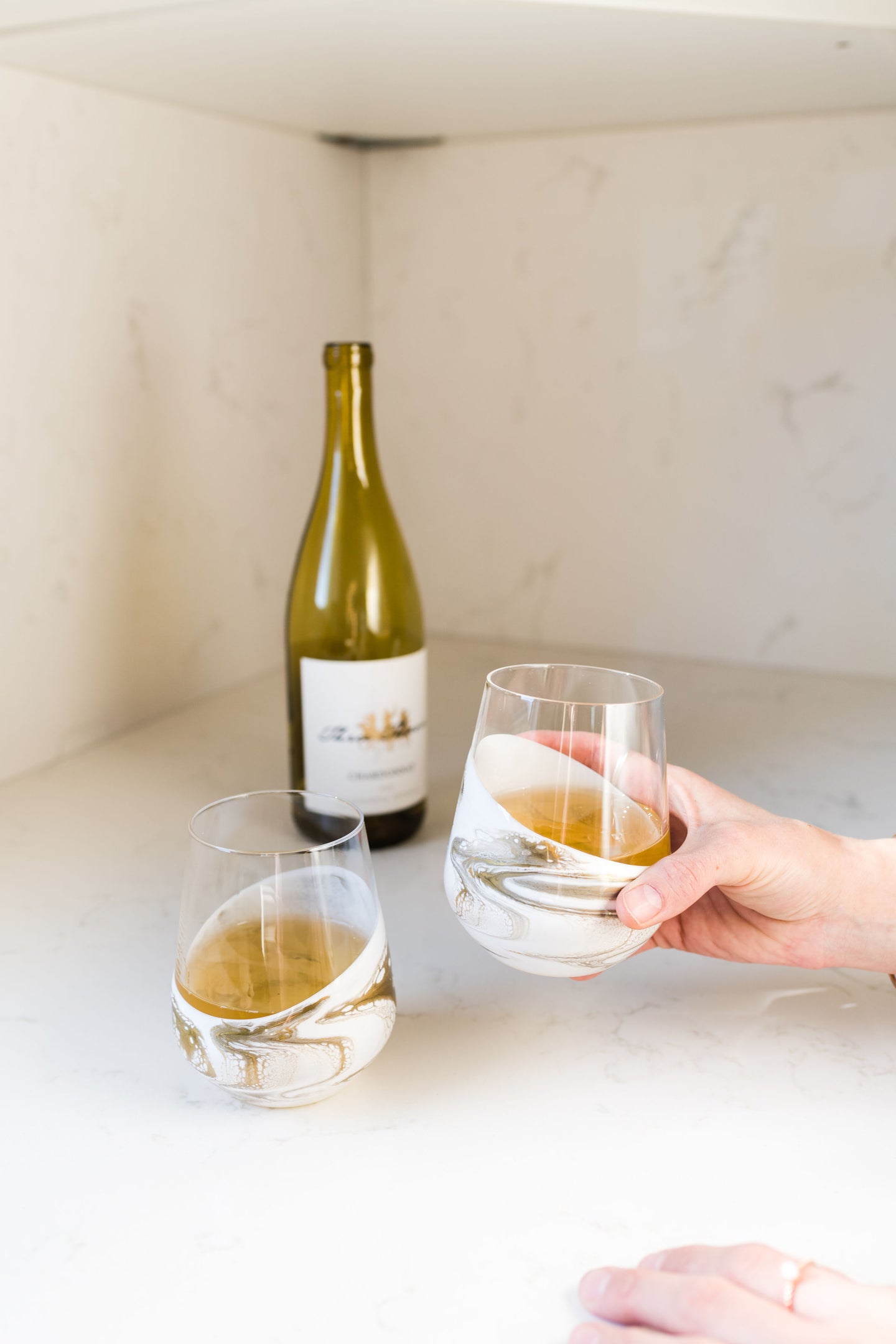 Quartz Wine glasses on kitchen counter