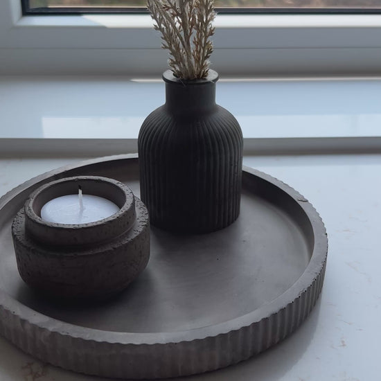 Round Mocha tray with the candle holder and budvase together 
