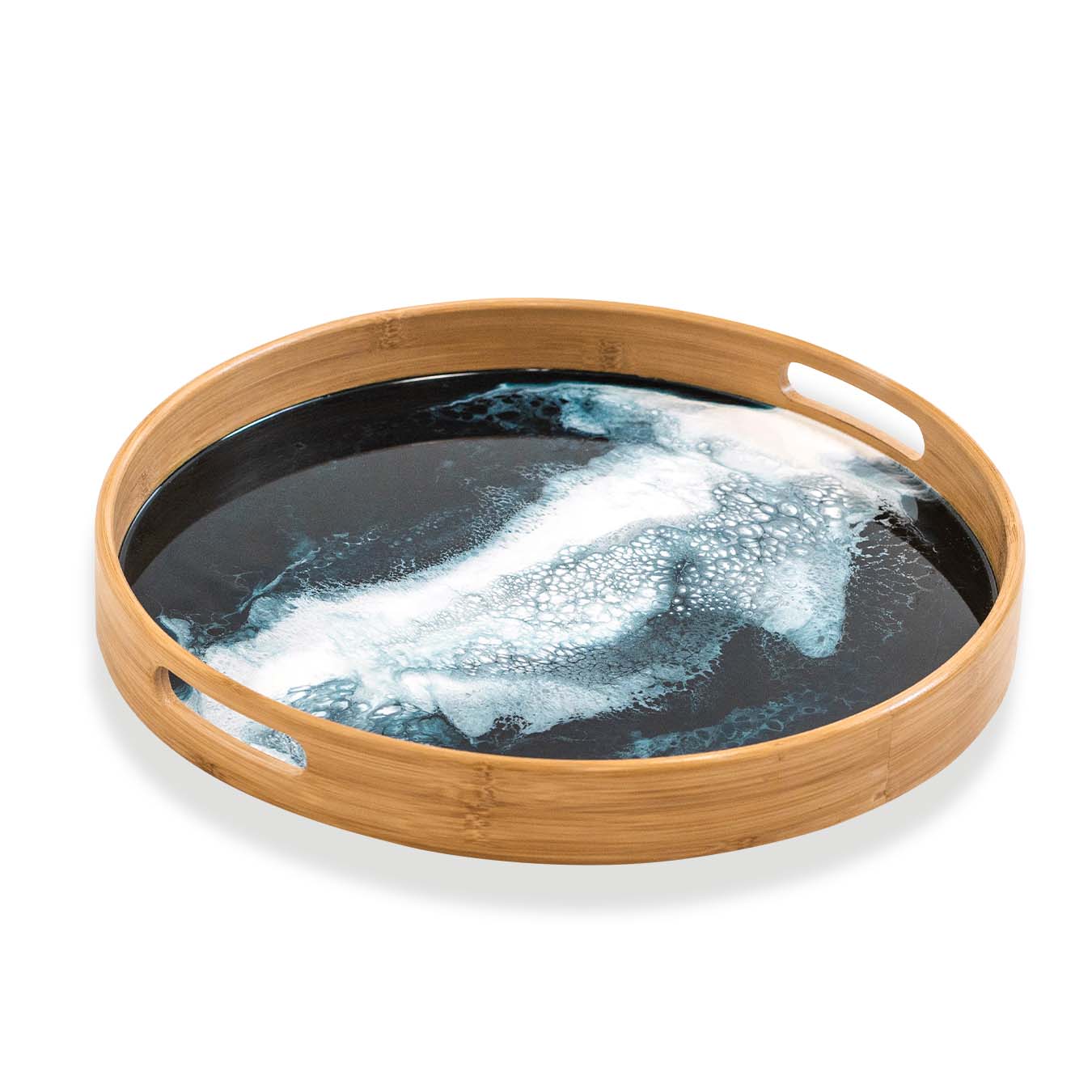bamboo round tray accented with resin