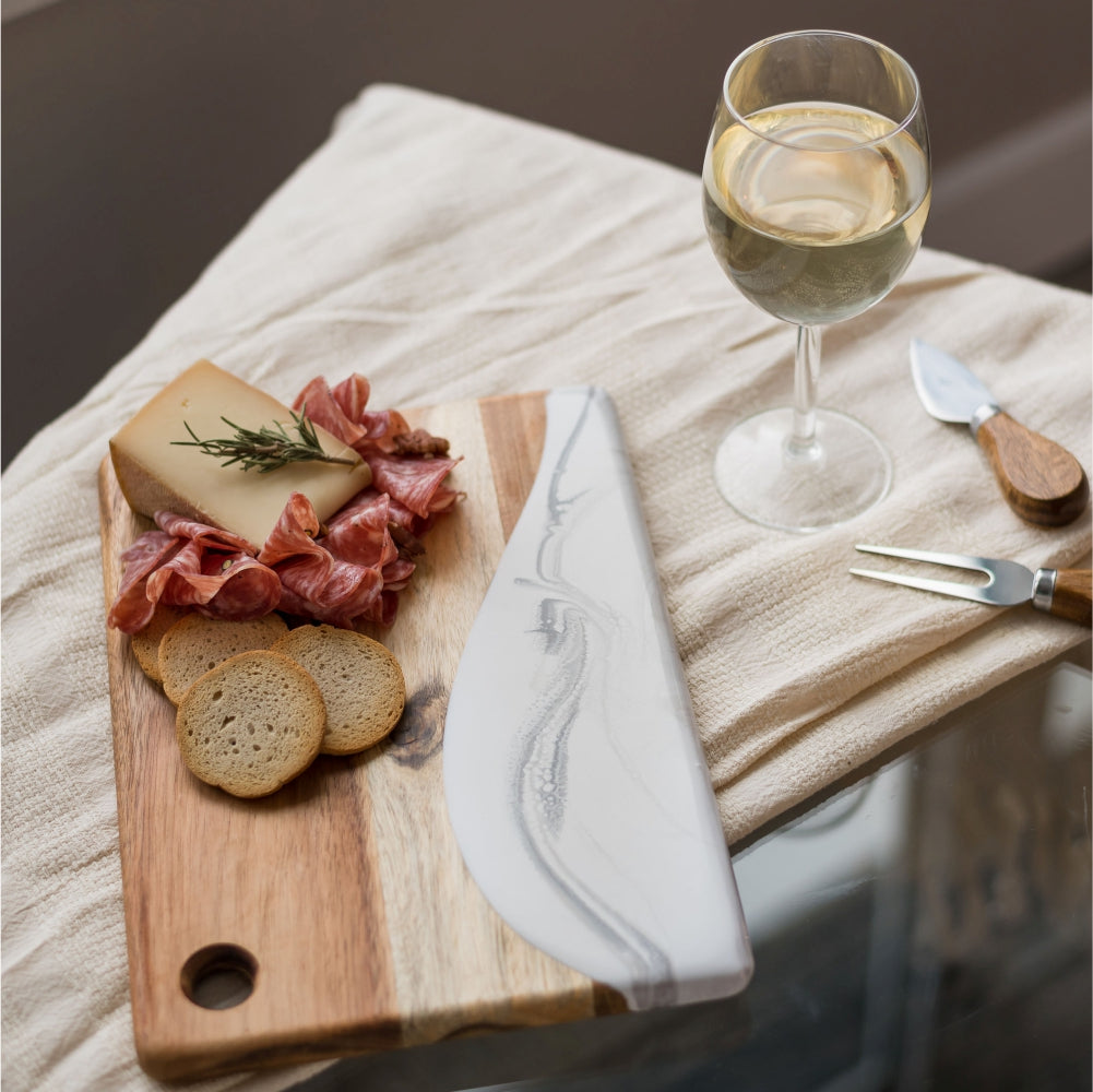 Small cheese boards, hand-made from high-quality Acacia hardwood, eco-friendly resin, a one-of-a-kind piece of serveware for your home. perfect for a single serving or to share with special someone! Marble