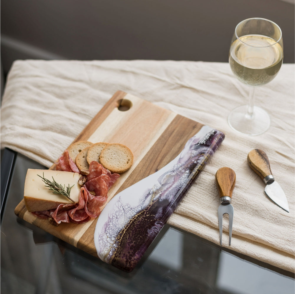 Small cheese boards, hand-made from high-quality Acacia hardwood, eco-friendly resin, a one-of-a-kind piece of serveware for your home. perfect for a single serving or to share with special someone! Merlot