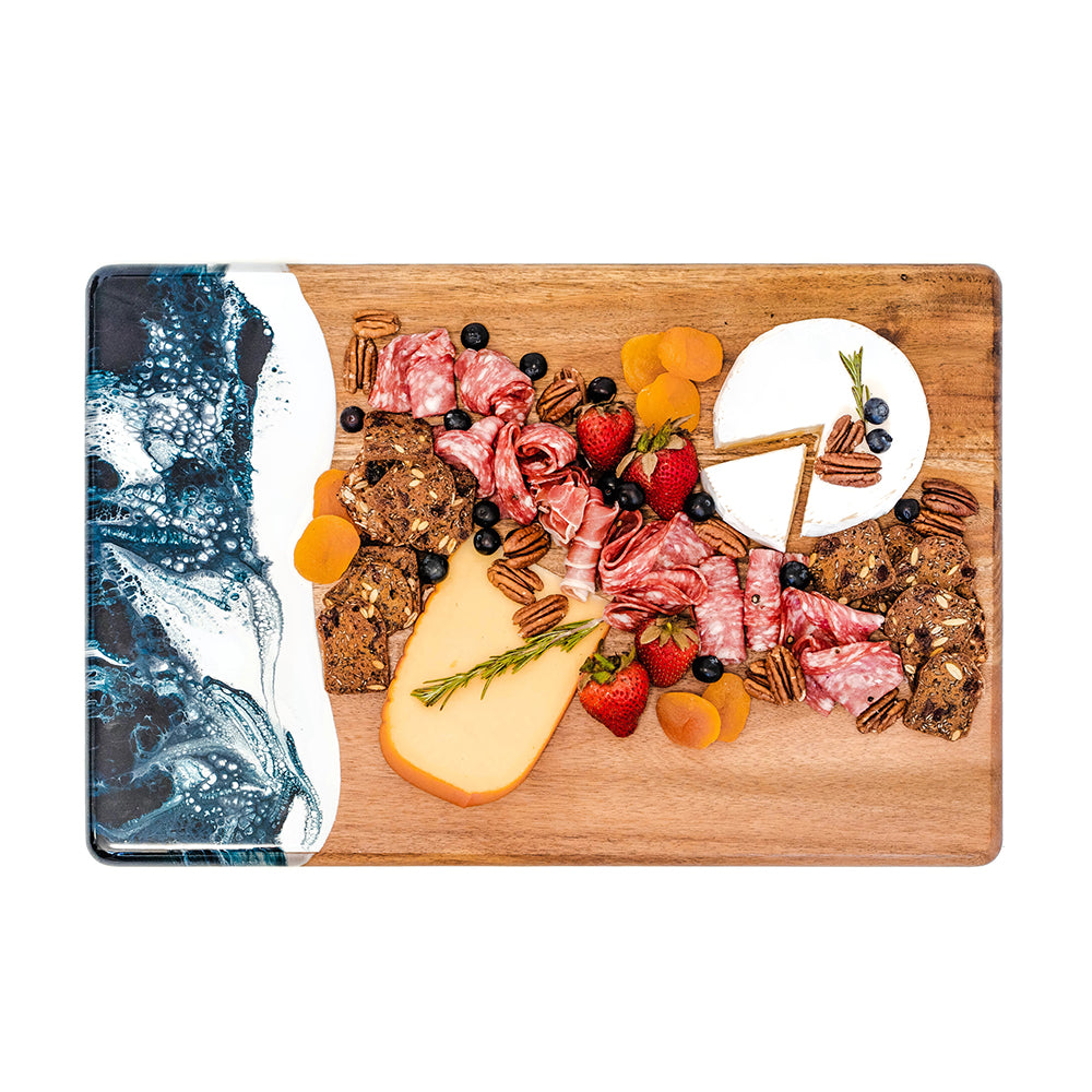 acacia bread board accented with resin