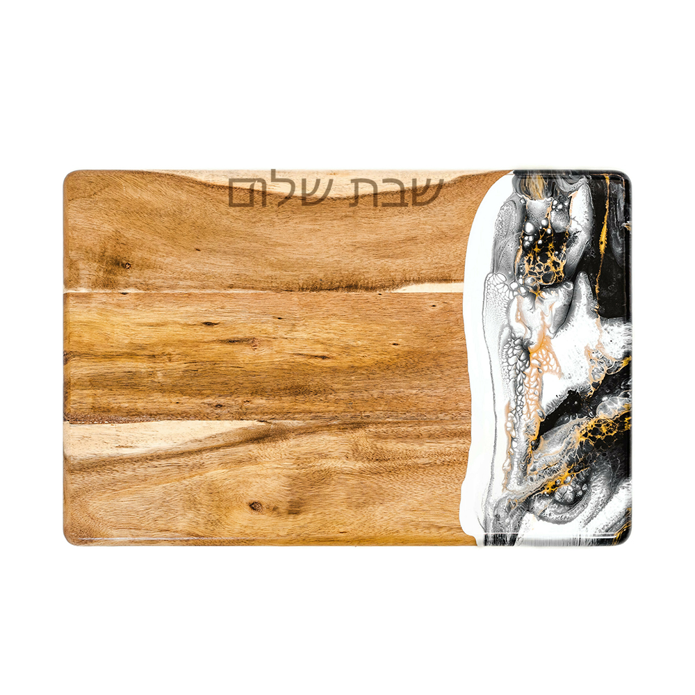 acacia challah board accented with resin