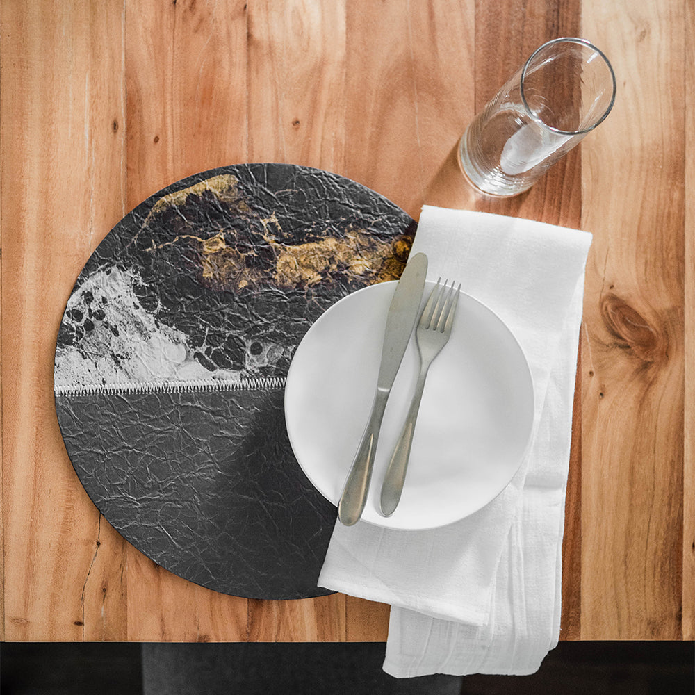 Black, Gold, and White Vegan Leather Placemats