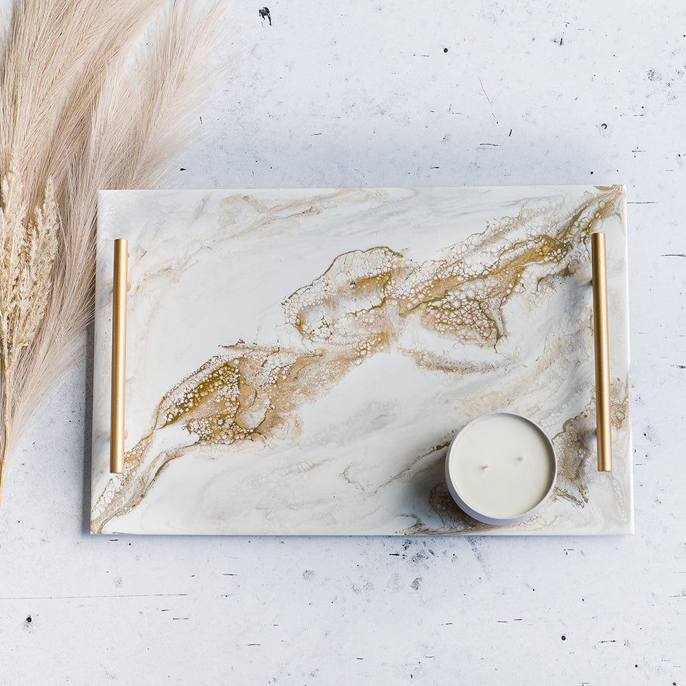 acrylic serving tray accented with resin