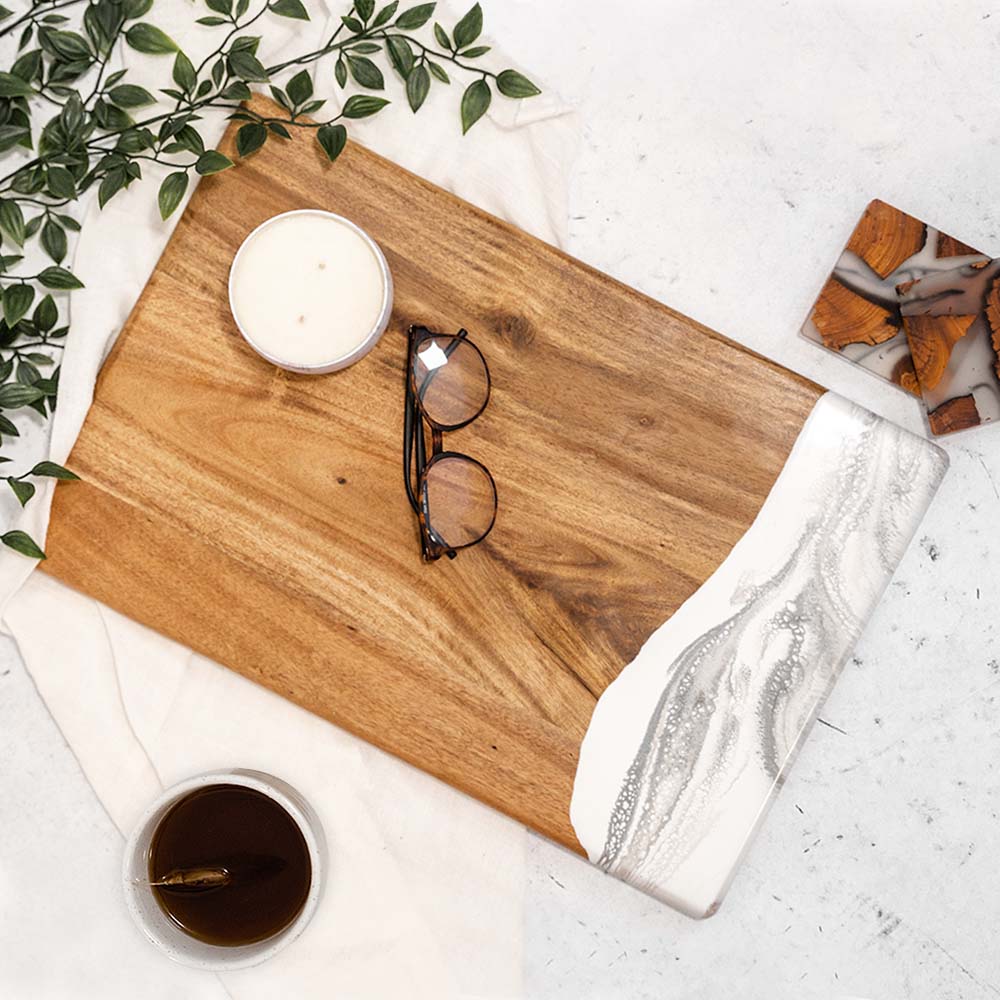 Acacia Bread board with marble epoxy resin accent
