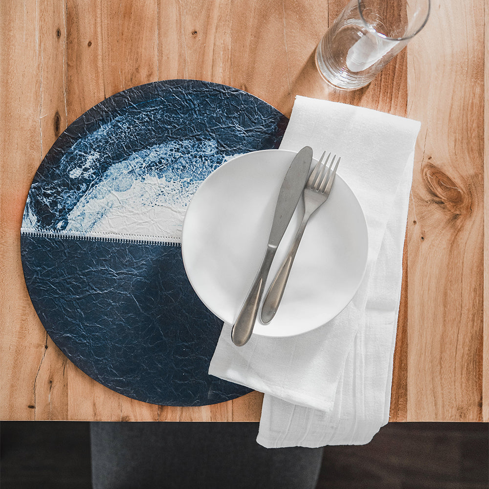 Navy blue and White Vegan Leather Placemats