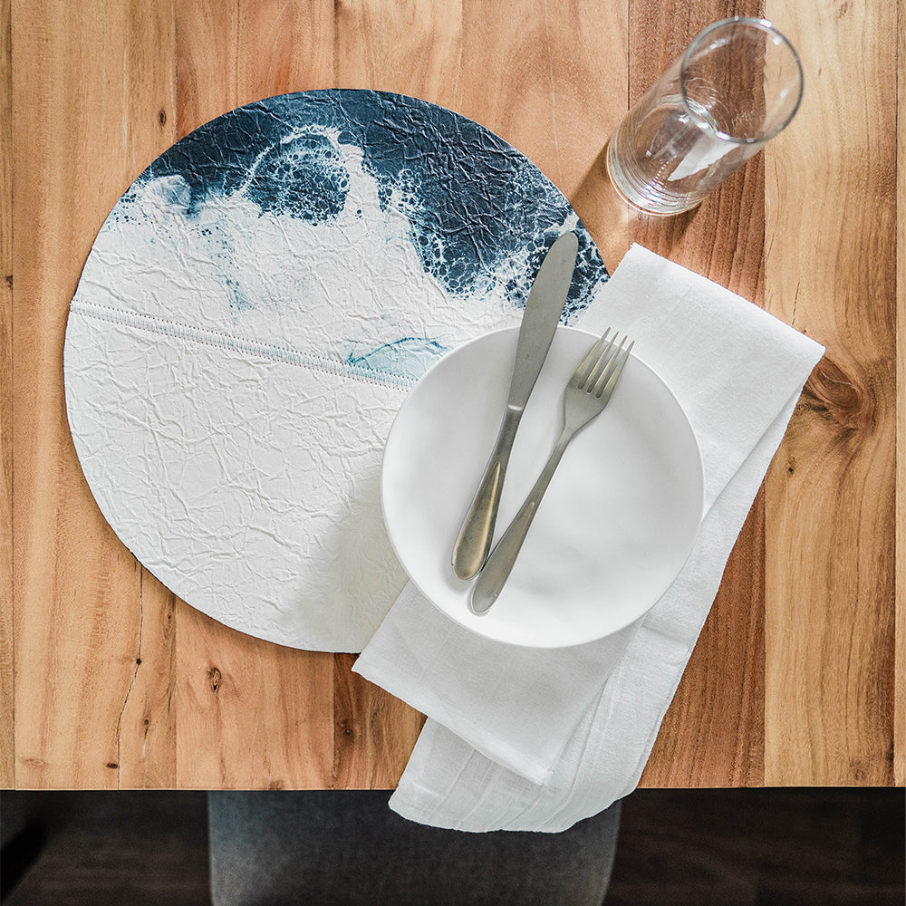 Navy blue and White Vegan Leather Placemats